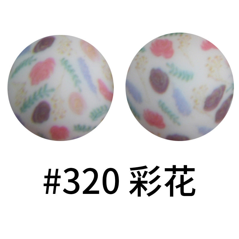 Wholesale 50pcs 16mm Print Silicone Beads Colorful Silicone Water Transfer Beads